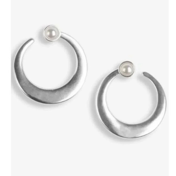 Lucky Brand Silver-Tone Imitation Pearl Crescent Hoop Earrings - Picture 1 of 3